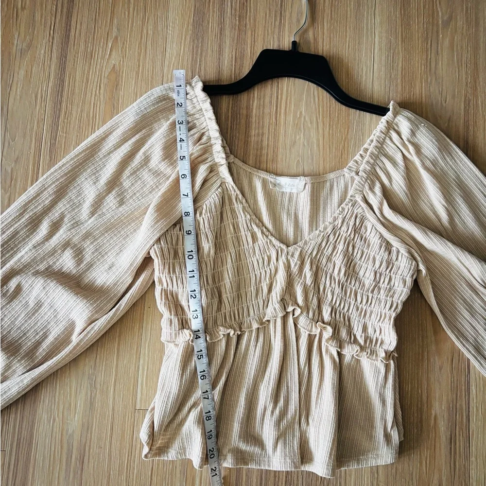 Altar'd State Top Smocked Beige Long Sleeve Blouse Women L Boho Cottagecore USA